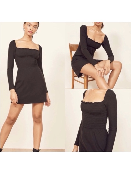 Reformation Dresses & Skirts - Reformation Jagger Smocked Square-Neck Long Sleeve Mini Dress - Black